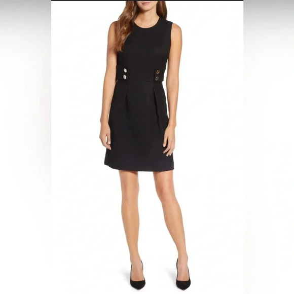 Women’s Anne Klein Button Fit & Flare Black Dress Size 4 EUC - Picture 1 of 8